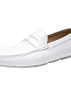 Men's White 100% Synthetic Casual Soft Penny Loafers Slip On Boat Loafers Shoes